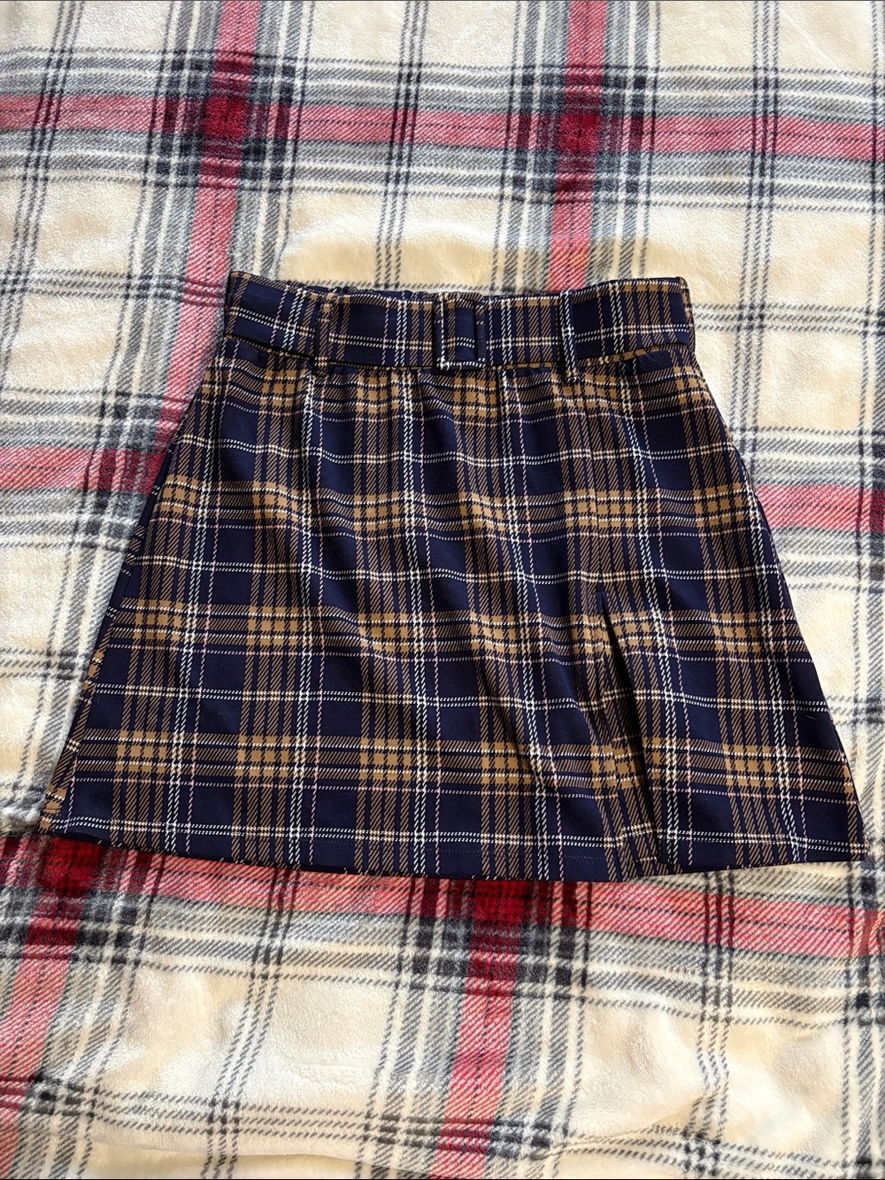 SO Navy and Tan Plaid Mini Skirt